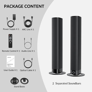 Sound Bar for TV, 2-In-1 Detachable Soundbar with Auto Volume Boost, TV Speakers with 3 EQ Modes, Bluetooth 5.3/Arc/Opt/Aux Connection for Pc/Gaming/Projectors
