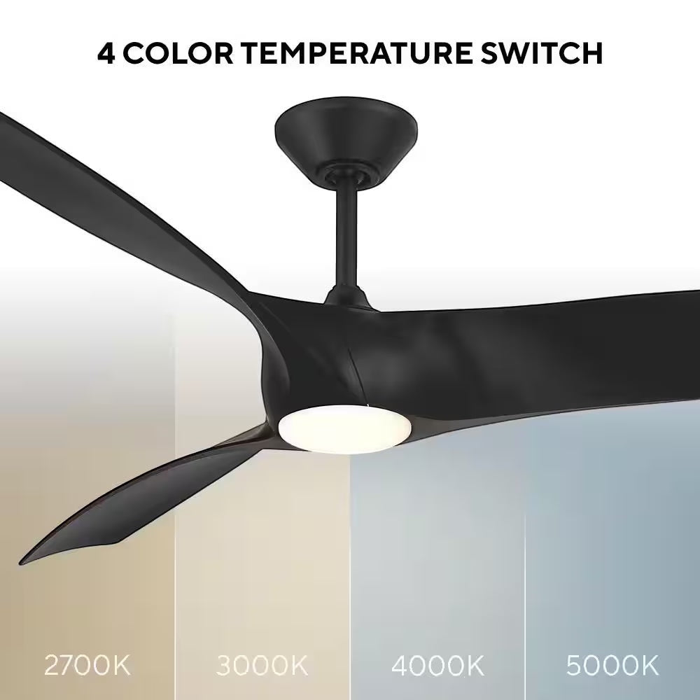 Zephyr 52 In. Smart Indoor/Outdoor Matte Black Standard Ceiling Fan Downrod Mount 4CCT Integrated LED with Remote