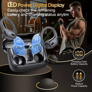 TWS Sports Earbuds Bluetooth 5.4 HIFI Bass Wireless Headphones LED Touch Hands-Free Earphone Noise Cancelling Waterproof Headset