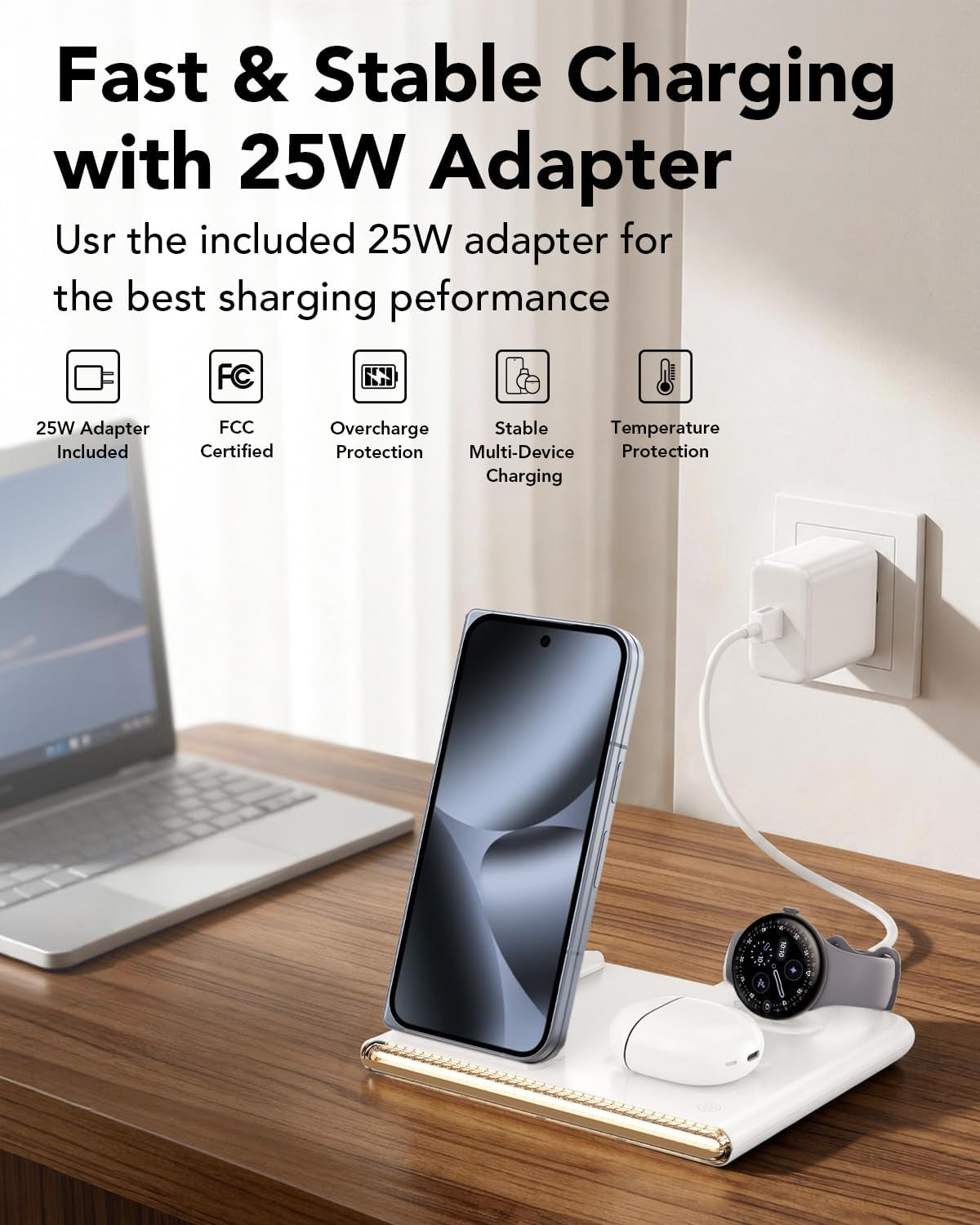 3 in 1 Wireless Foldable Charging Station for Google Pixel Watch 5 4