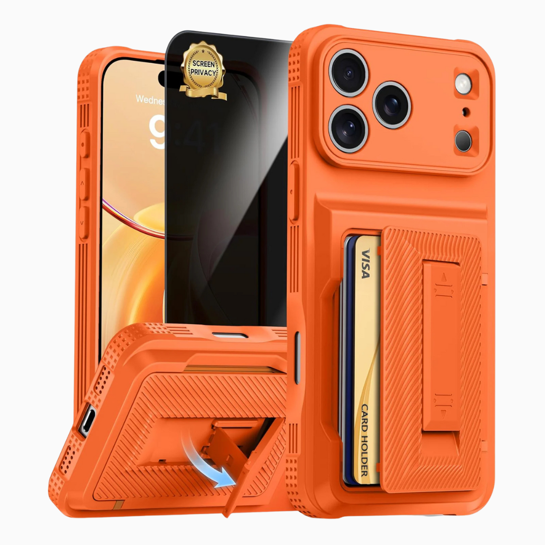 iPhone 17 Pro Max Wallet Case with Card Holder (4-5 Cards), Privacy Screen Protector, RFID Blocking, Kickstand, Military Drop Protection, and Full Camera Protection