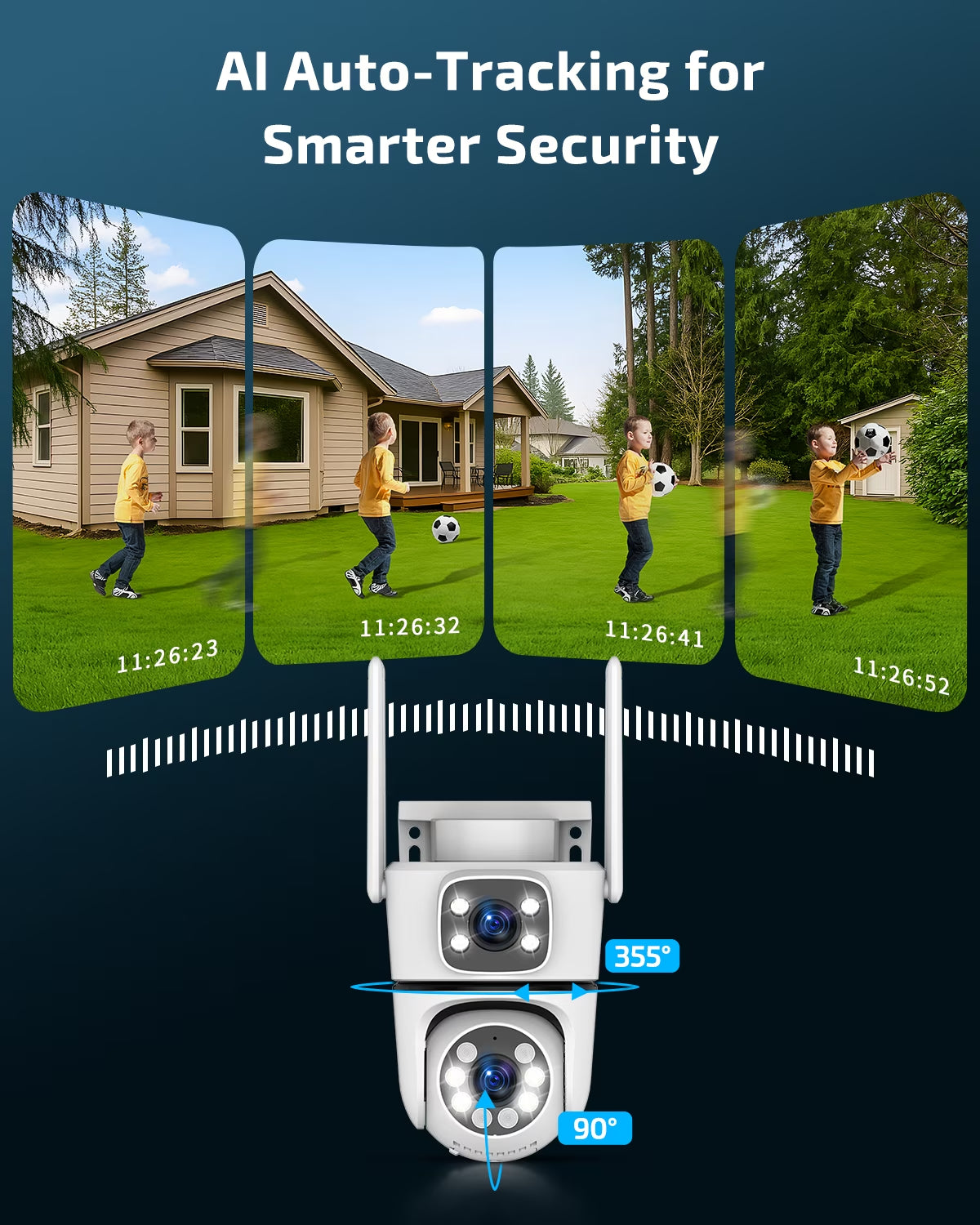 5MP Dual Lens Wireless Security Camera Outdoor, 360° PTZ Wifi Surveillance Cam with Color Night Vision