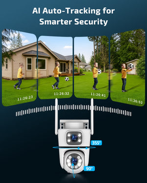 5MP Dual Lens Wireless Security Camera Outdoor, 360° PTZ Wifi Surveillance Cam with Color Night Vision