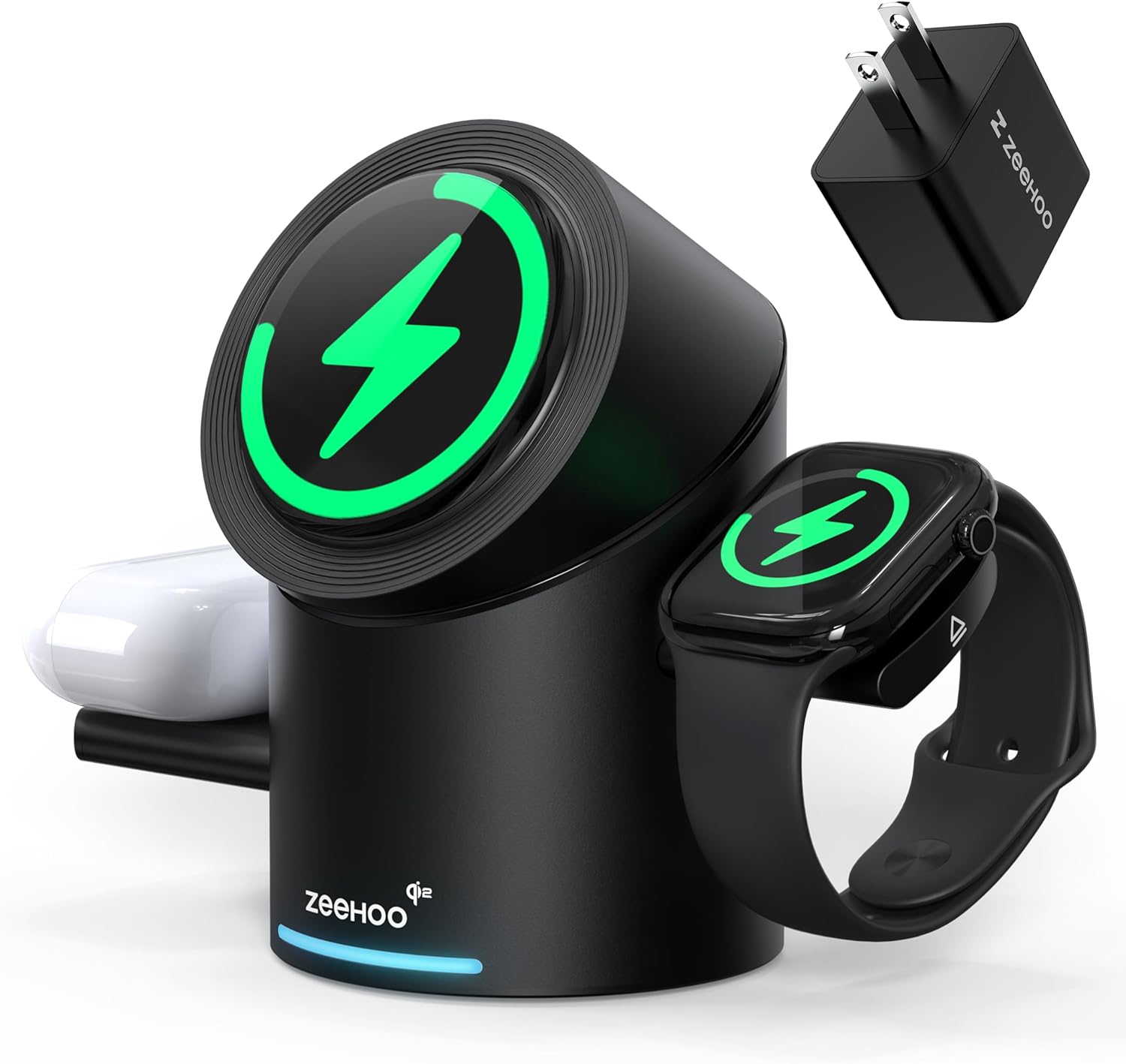 3 in 1 Charging Station for Apple Devices, Mag-Safe Charger Stand, Qi2 15W Auto-Rotating Wireless Charger for Iphone 16/15/14/13/12 Series& Airpods& Iwatch(Black)