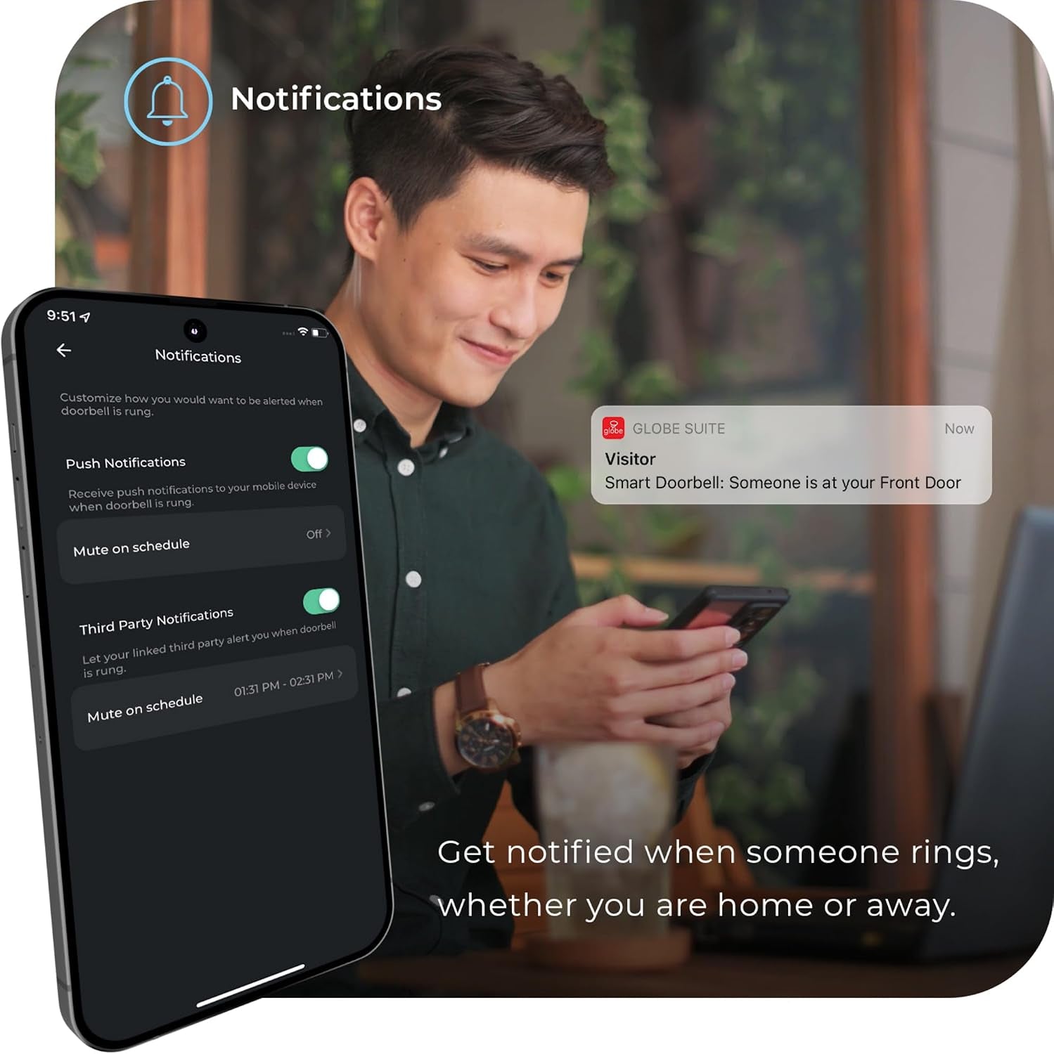 Wired Smart Doorbell Kit, White, Black, Plastic, Chime, Button, 2 Melodies, Muted Option, Notifications, No Hub Required, Wi-Fi
