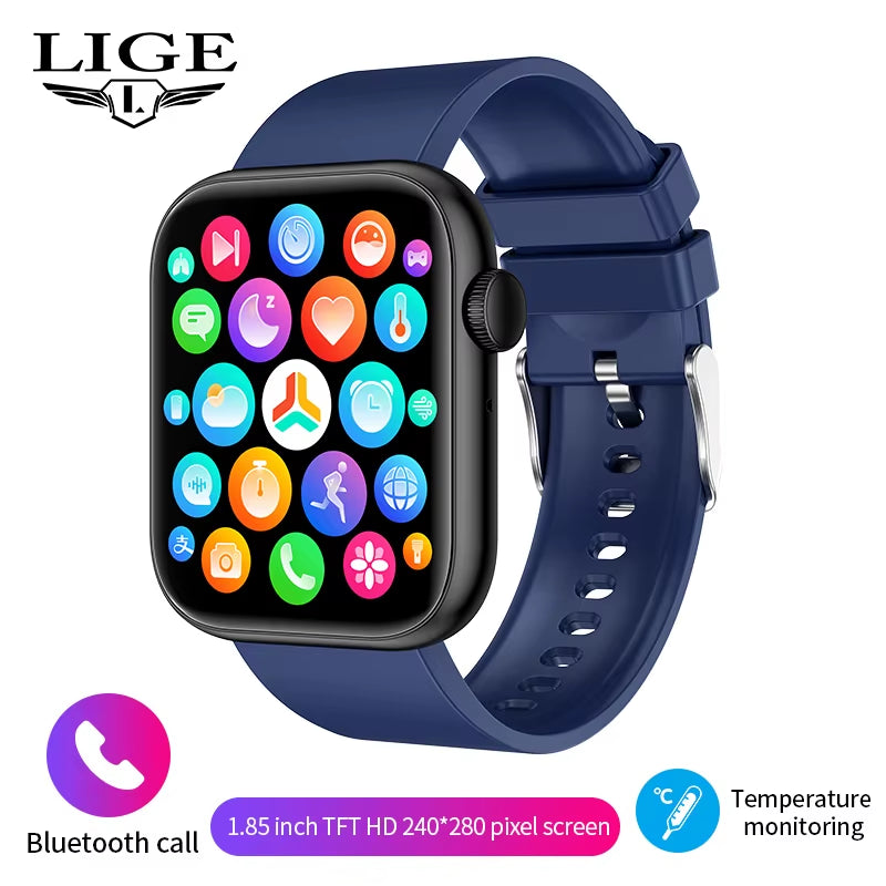 New Women Smart Watch 1.85 Full Touch Bluetooth Call Smart Wristwatch Body Temperature Watch Sports Bracelet Men Smartwatch