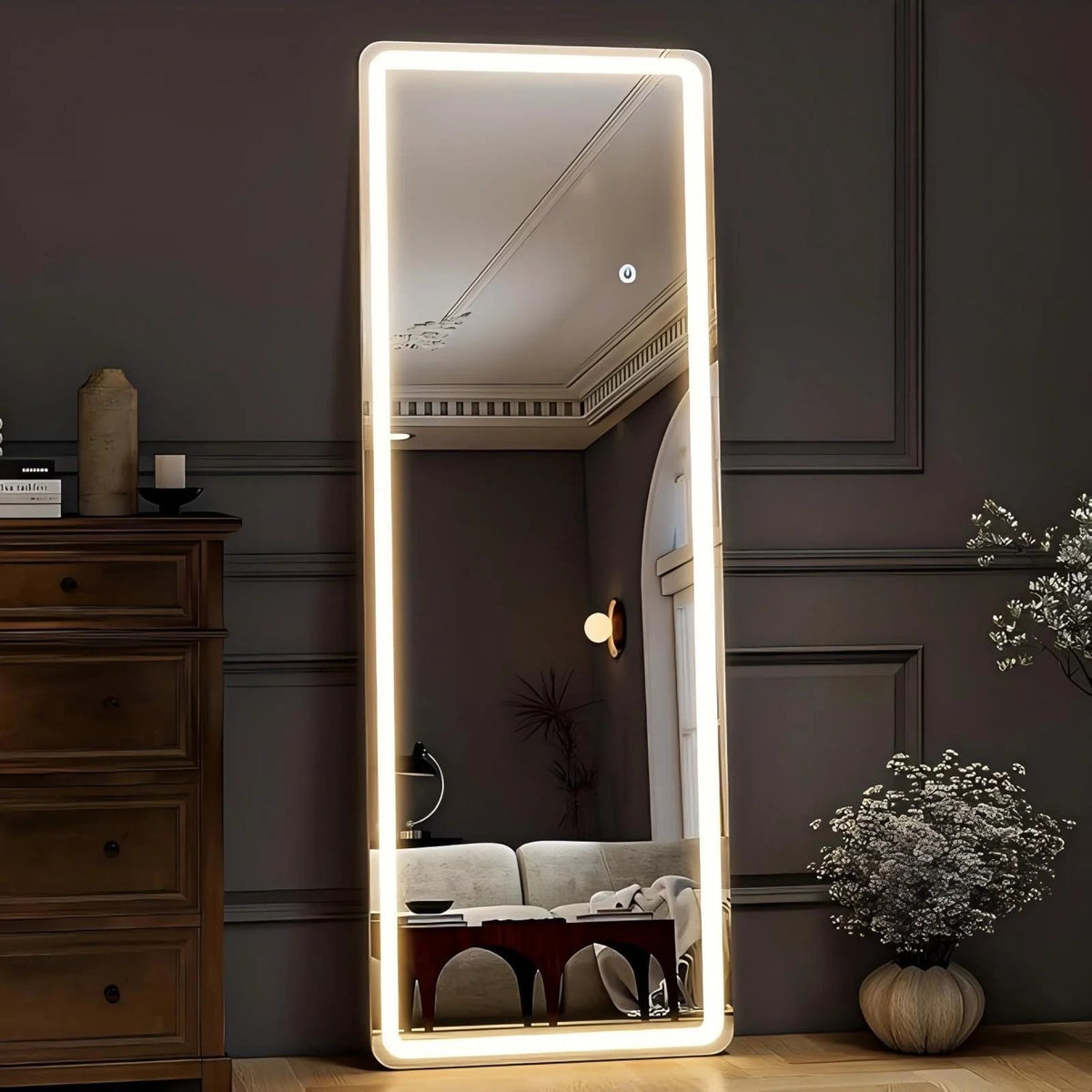 60" X 16" LED Full Length Mirror Floor Mirror Wall Mounted,White