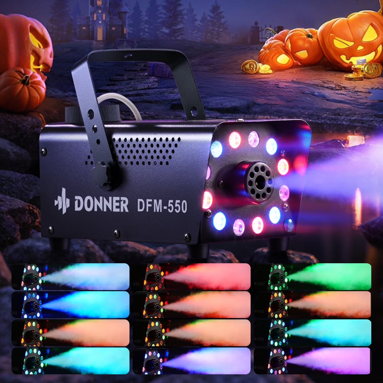 Halloween Fog Machines 600W, 3000 CFM, 13 Colors, 12 RGB LED Lights, Smoke Machine for Party Wedding