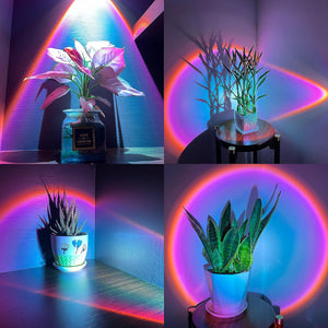 Sunset Lamp, Sunset Projection Light 180 Degree Rotation USB Sunset Glow Lamp Warm Romantic Visual Decorative Night Lights for Photo Video Vlog Backgroung Bedroom Home Indoor Party (Rainbow)