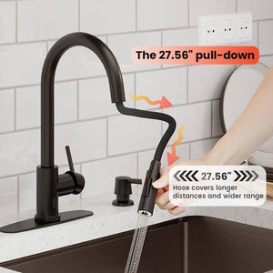 Single Handle Smart Touchless Pull-Down Sprayer Kitchen Faucet with Deck Plate in Matte Black