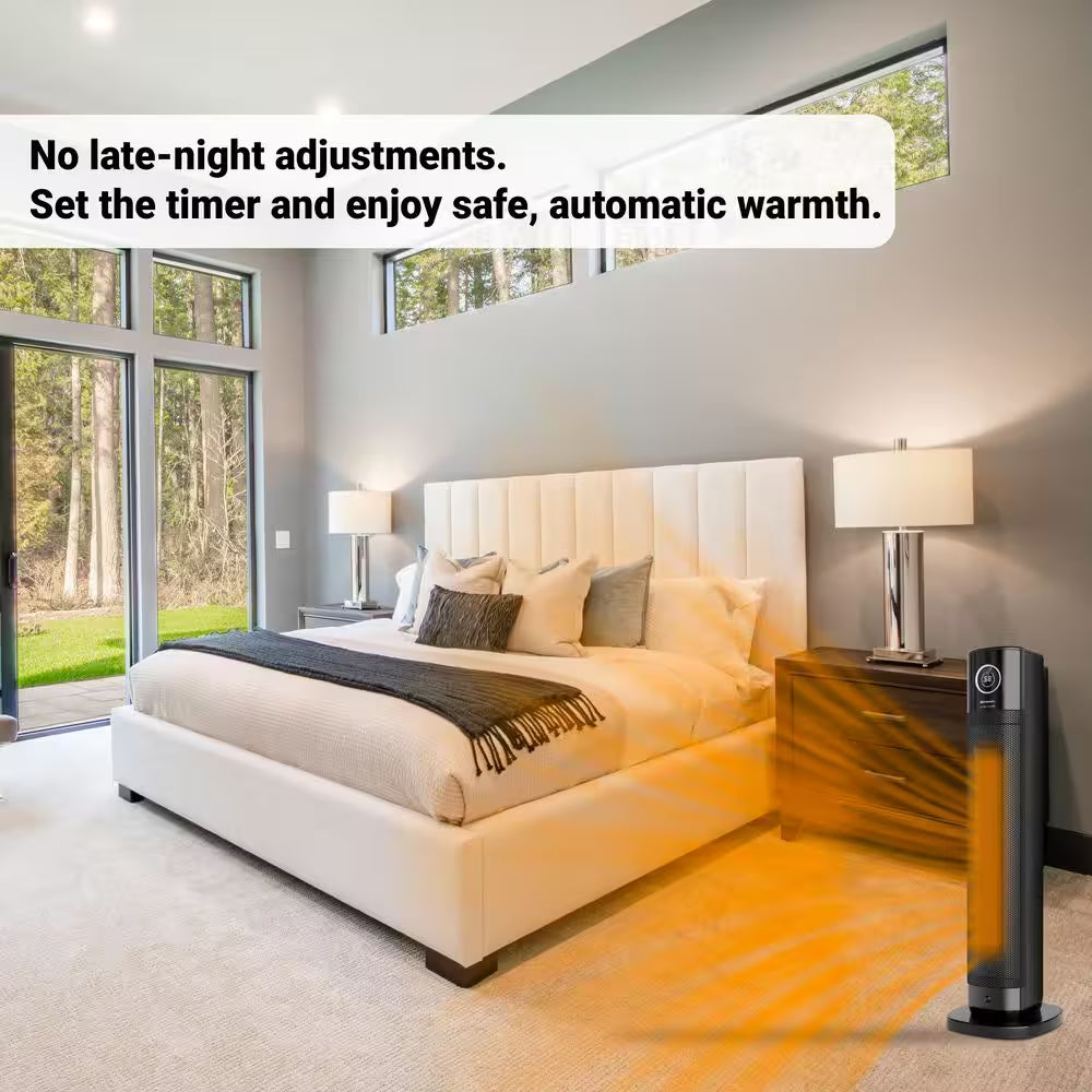 Smartvoice 1500-Watt 32 In. Black Electric Ceramic Tower Space Heater, 40 plus Voice Commands, No APP, No WIFI, 200FR