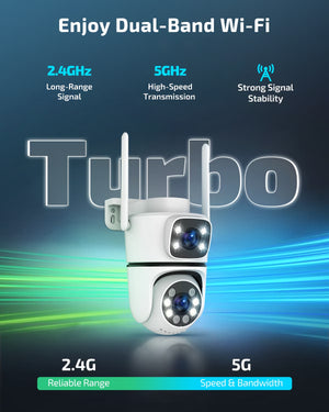 5MP Dual Lens Wireless Security Camera Outdoor, 360° PTZ Wifi Surveillance Cam with Color Night Vision