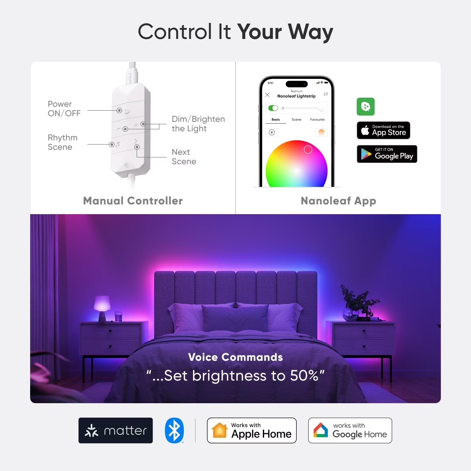 Essentials Matter LED Light Strip, RGBW, 16.4 Ft (1 Piece Strip Unit), Indoor Use