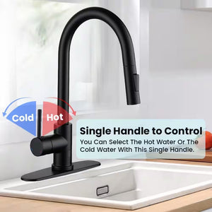 Single Handle Smart Touchless Pull-Down Sprayer Kitchen Faucet with Deck Plate in Matte Black
