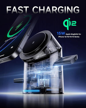 3 in 1 Charging Station for Apple Devices, Mag-Safe Charger Stand, Qi2 15W Auto-Rotating Wireless Charger for Iphone 16/15/14/13/12 Series& Airpods& Iwatch(Black)