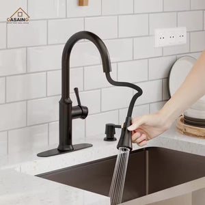 Single Handle Smart Touchless Pull-Down Sprayer Kitchen Faucet with Voice Control in Matte Black