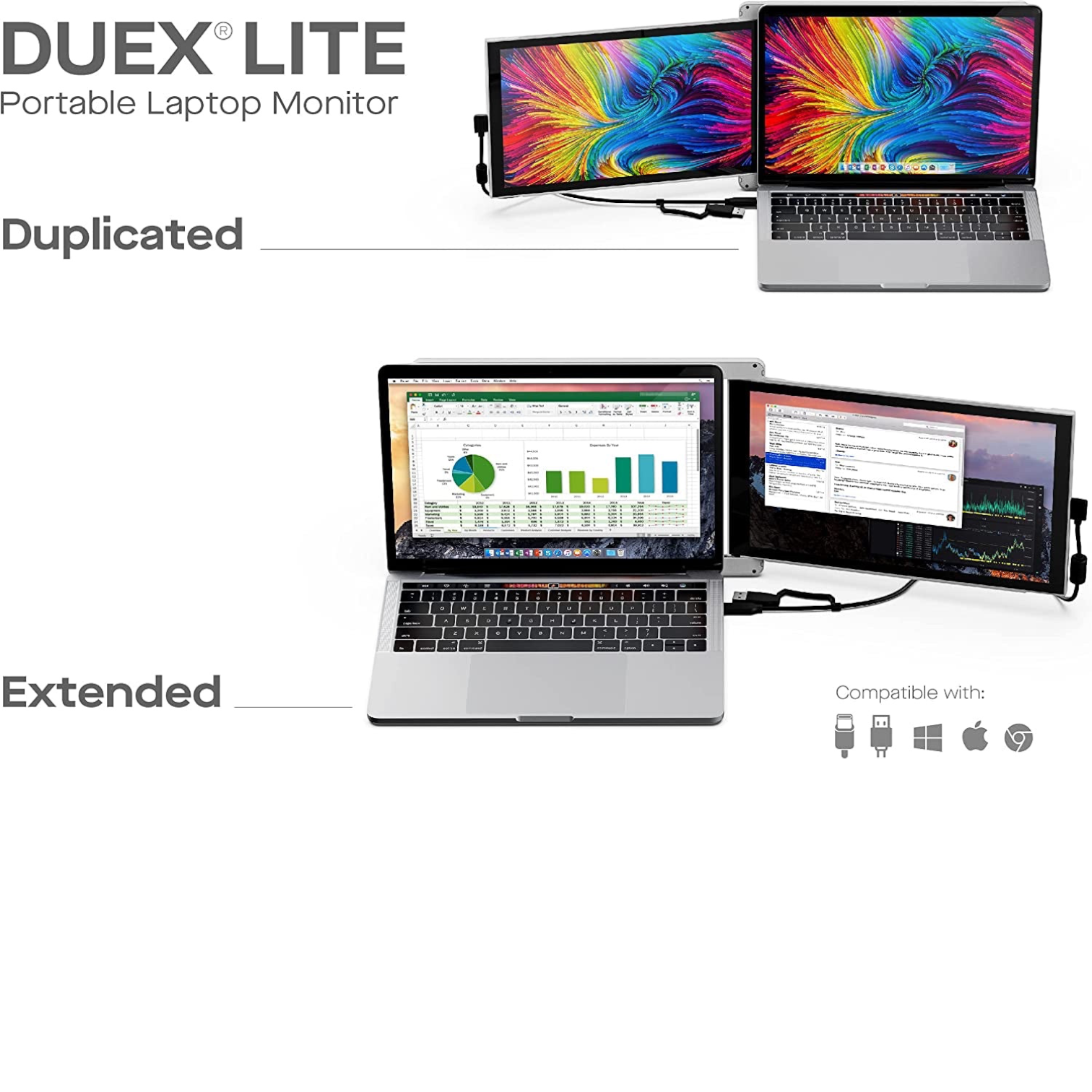 Lite Mobile Pixels Portable Monitor for Laptops 12.5" Full HD IPS Screen,Usb C Mobile Monitor Extender,Plug and Play,Any Laptops Compatible (White)