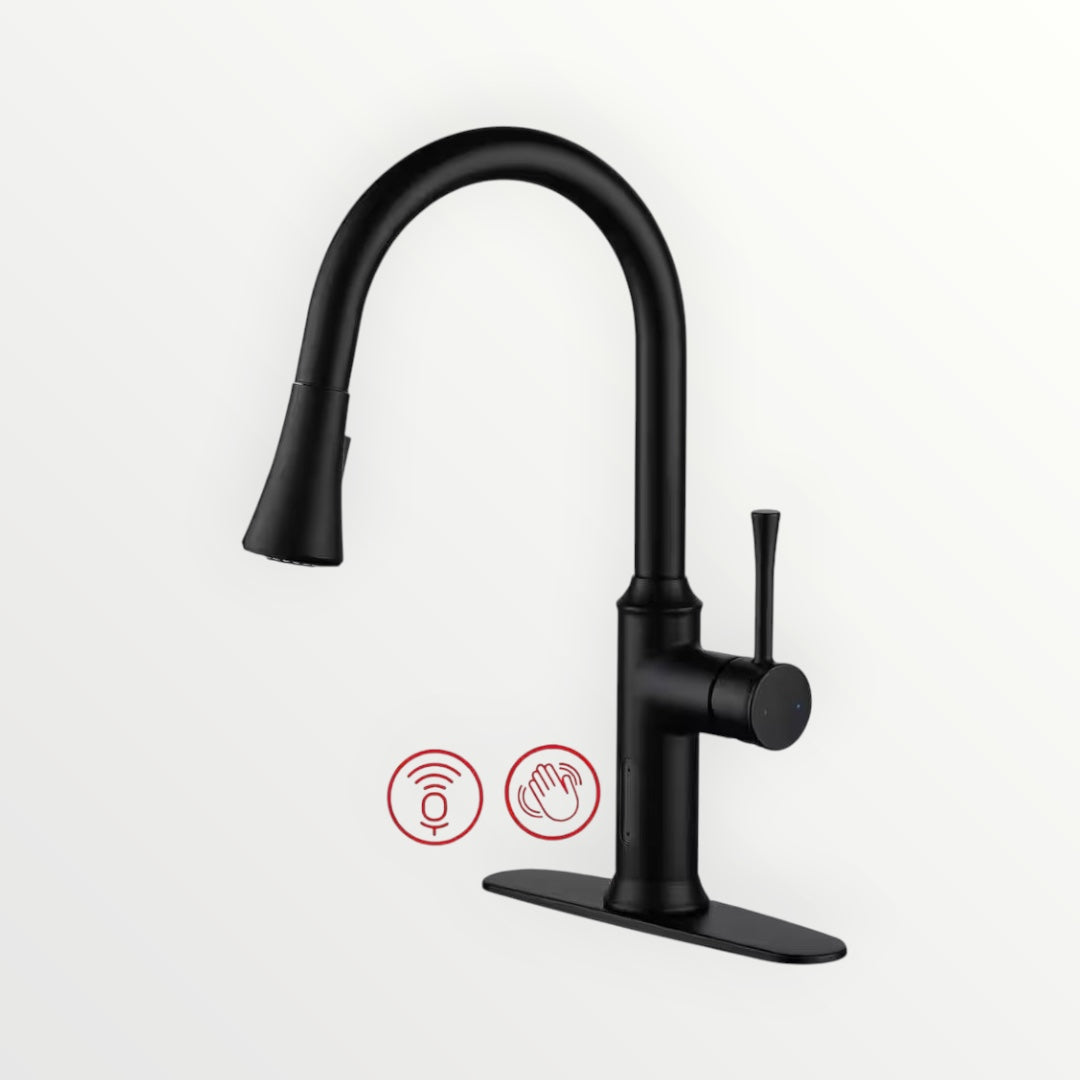 Single Handle Smart Touchless Pull-Down Sprayer Kitchen Faucet with Voice Control in Matte Black