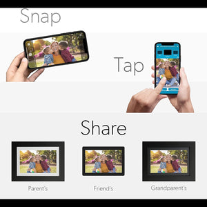Photoshare 10” Wifi Digital Picture Frame, Send Pics from Phone to Frames, 8 GB, Holds 5,000+ Photos, HD Touchscreen, Black Wood Frame, Easy Setup, No Fees