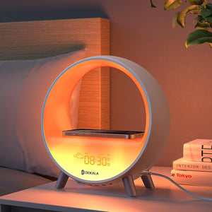 Arches Gradual Sunrise Alarm Clock with Wireless Charging, Sunset White Noise Sound Machine Loud Sunsire Alarm Clock for Heavy Sleepers Smart Ambient Lamp Sunrise App/Touch Control 2.4G Wifi