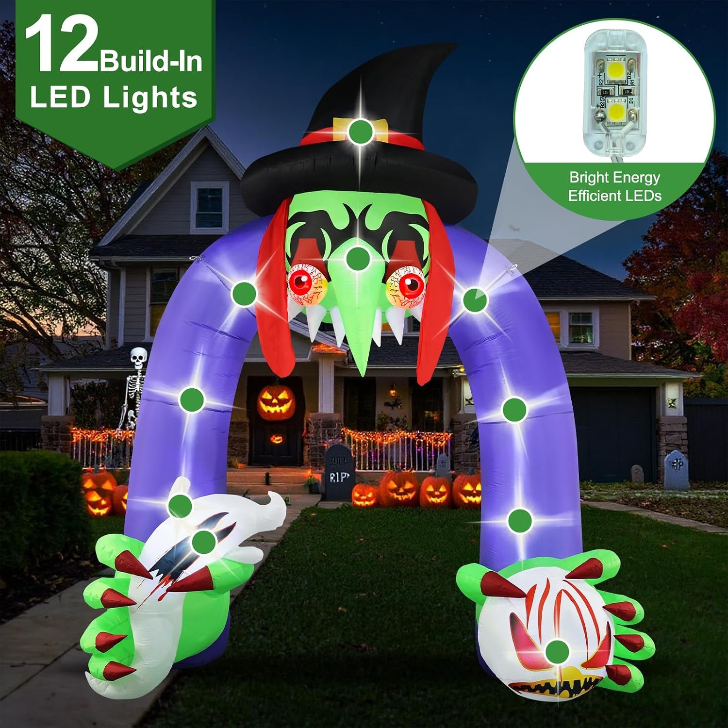 Halloween Inflatables Giant 11Ft Tall Creepy Witch Arch Outdoor Decorations