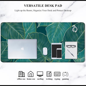 Desk Pad, XL Extended Large Gaming Mouse Pad 31.5 X 11.8 Inch, Waterproof Mousepad with Stitched Edge, Non-Slip Computer Keyboard Laptop Mat for Women Men Office Work, Teal Tropical Leaves
