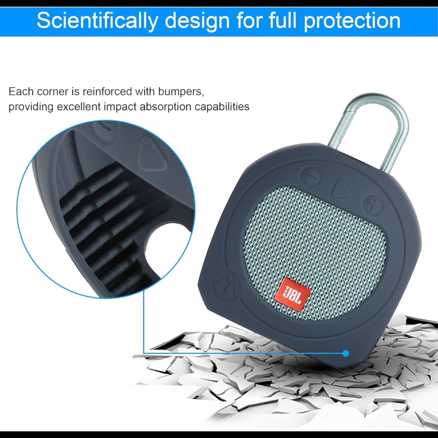 Protective Silicone Stand up Carrying Case for JBL Clip 3 Waterproof Portable Speaker(Blue)