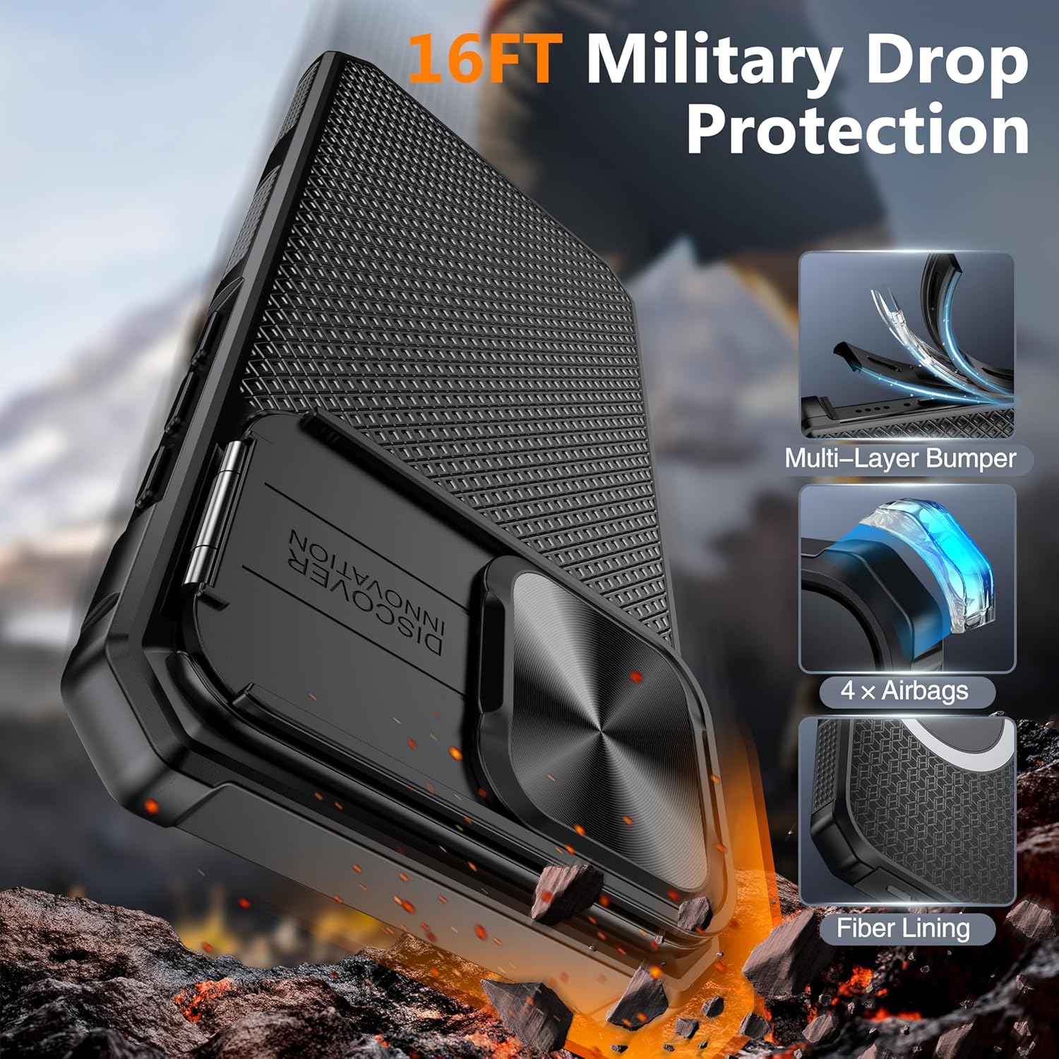 Magnetic for Iphone 16 Pro Max Case,[Compatible with Magsafe][Slide Camera Cover][Kickstand][Military Grade Protection] Shockproof Rugged Case for Iphone 16 Pro Max,Black
