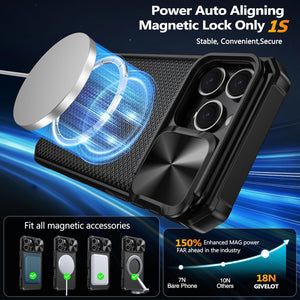 Magnetic for Iphone 16 Pro Max Case,[Compatible with Magsafe][Slide Camera Cover][Kickstand][Military Grade Protection] Shockproof Rugged Case for Iphone 16 Pro Max,Black