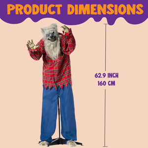 63" Standing Werewolf Large Halloween Decorations Outdoor, Scary Life Size Animatronics, Sound & Motion Activated with LED Eyes, Moving Arms and Creepy Sound, for Haunted House Decor Yard Patio