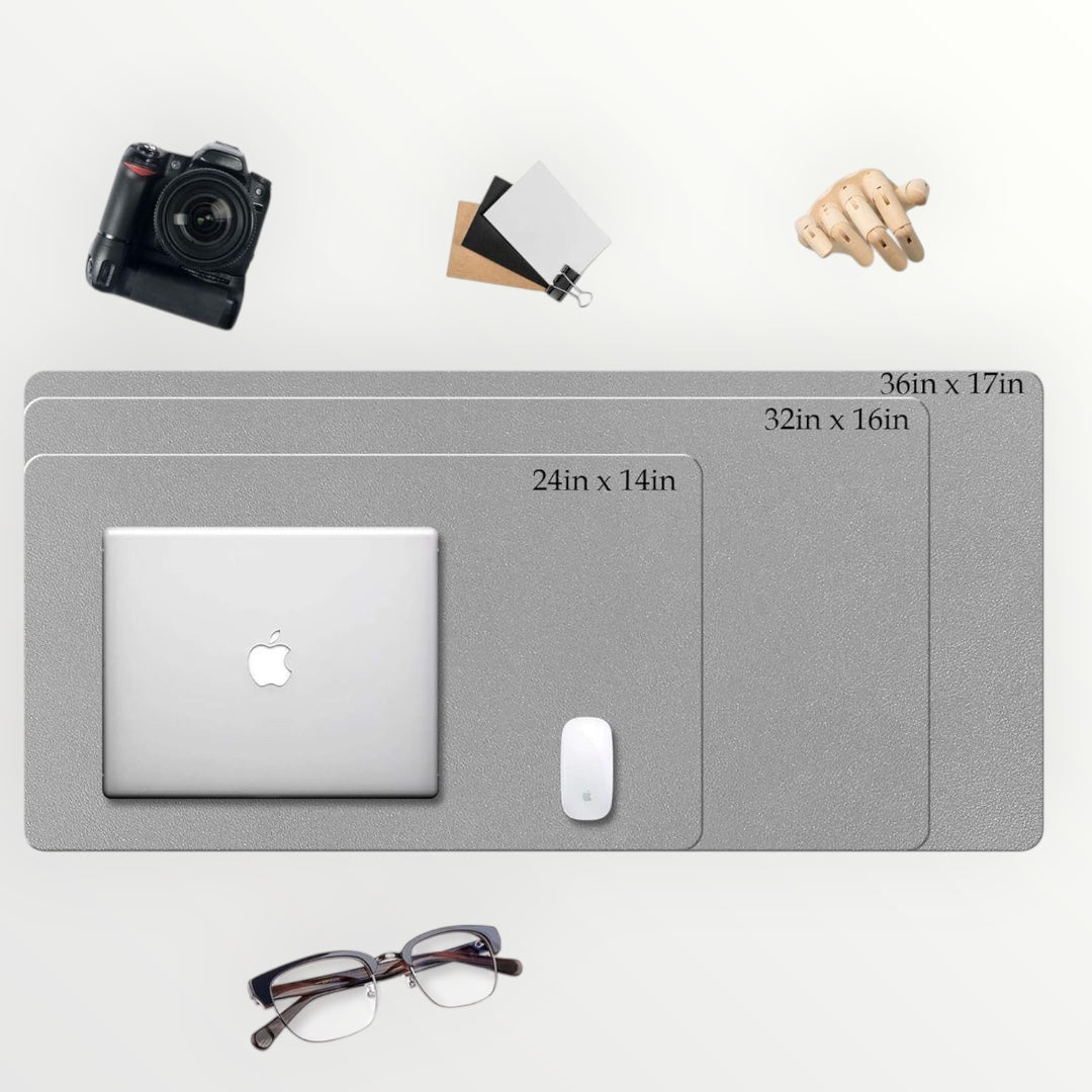 PU Leather Desk Pad with Suede Base, Multi-Color Non-Slip Mouse Pad, 36” X 17” Waterproof Desk Writing Mat, Large Desk Blotter Protector (Gray)