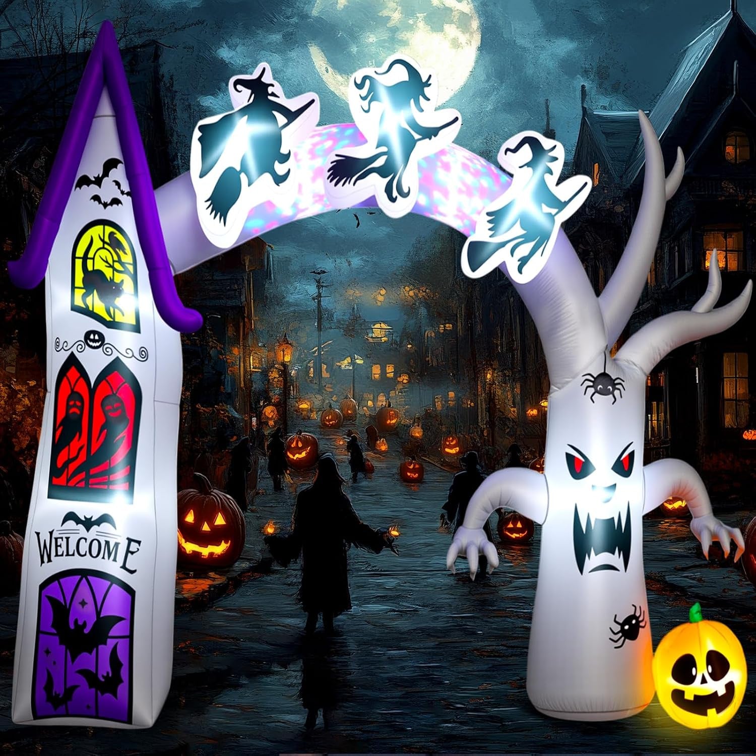 14FT Length X 10FT Tall Halloween Inflatable Arch with LED Lights