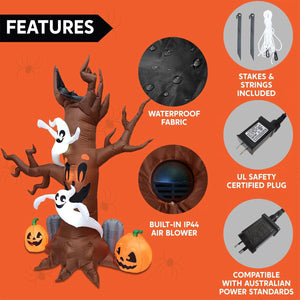 8 FT Halloween Inflatables Spooky Tree with Ghost,Pumpkin & Tombstone Tree Blow up Decor with Built-In LED Lights for Yard,Lawn,Garden,Party,Holiday Outdoor Decorations
