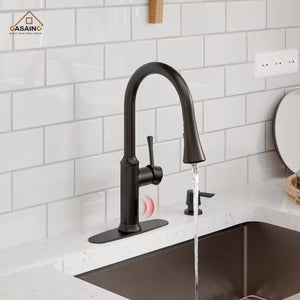 Single Handle Smart Touchless Pull-Down Sprayer Kitchen Faucet with Voice Control in Matte Black