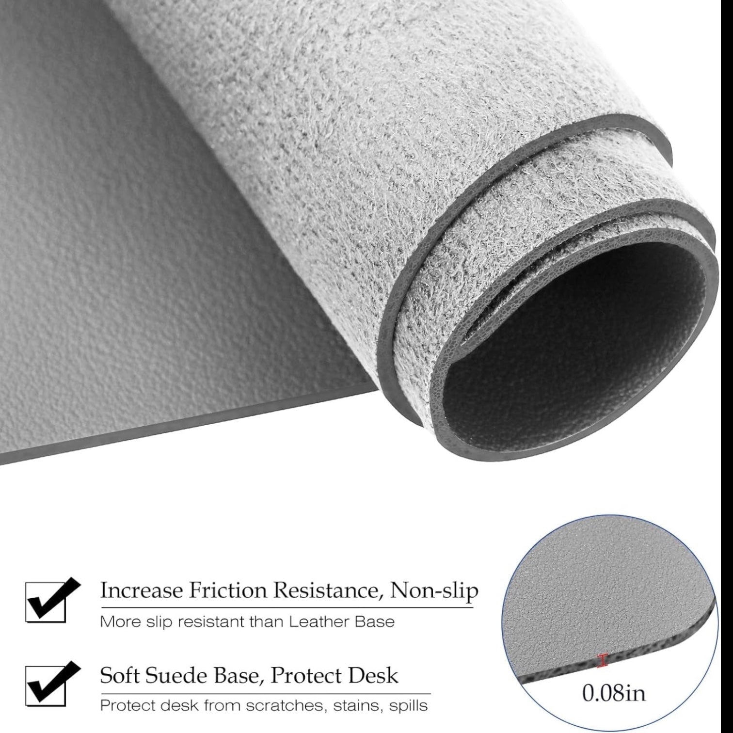 PU Leather Desk Pad with Suede Base, Multi-Color Non-Slip Mouse Pad, 36” X 17” Waterproof Desk Writing Mat, Large Desk Blotter Protector (Gray)