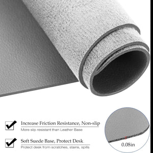 PU Leather Desk Pad with Suede Base, Multi-Color Non-Slip Mouse Pad, 36” X 17” Waterproof Desk Writing Mat, Large Desk Blotter Protector (Gray)
