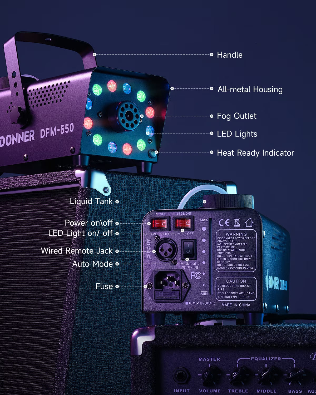 Halloween Fog Machines 600W, 3000 CFM, 13 Colors, 12 RGB LED Lights, Smoke Machine for Party Wedding