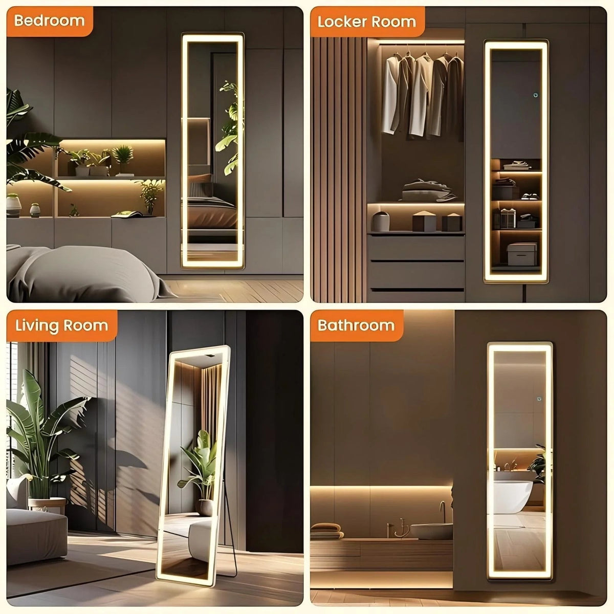 60" X 16" LED Full Length Mirror Floor Mirror Wall Mounted,White