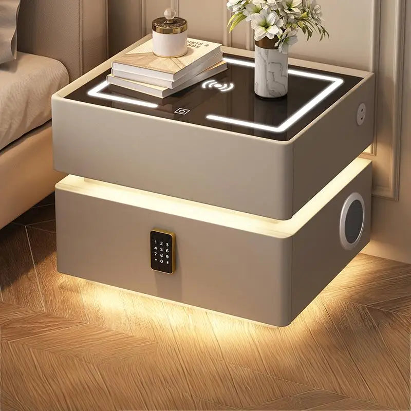 Contemporary Floating Smart Nightstand with Wireless Charging – Versatile Bedside Table for Bedrooms
