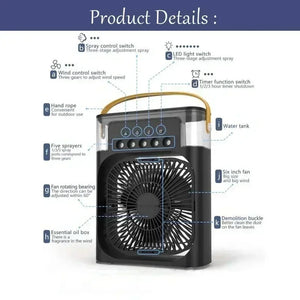 3 in 1 Fan Air Conditioner Household Mini Air Cooler LED Night Light Portable Humidifier Air Adjustment Fan Office Home