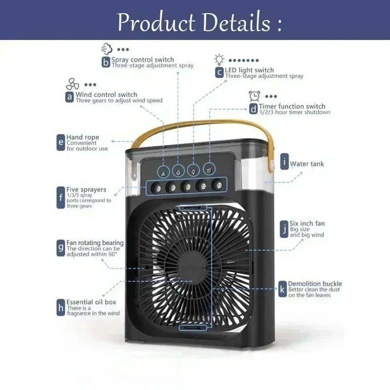 3 in 1 Fan Air Conditioner Household Mini Air Cooler LED Night Light Portable Humidifier Air Adjustment Fan Office Home