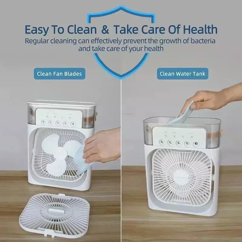3 in 1 Fan Air Conditioner Household Mini Air Cooler LED Night Light Portable Humidifier Air Adjustment Fan Office Home