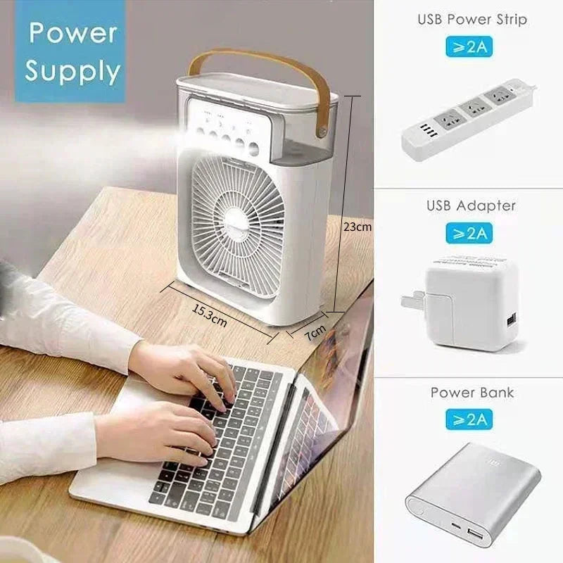 3 in 1 Fan Air Conditioner Household Mini Air Cooler LED Night Light Portable Humidifier Air Adjustment Fan Office Home