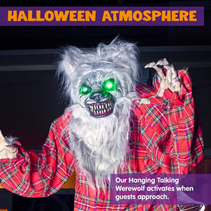 63" Standing Werewolf Large Halloween Decorations Outdoor, Scary Life Size Animatronics, Sound & Motion Activated with LED Eyes, Moving Arms and Creepy Sound, for Haunted House Decor Yard Patio