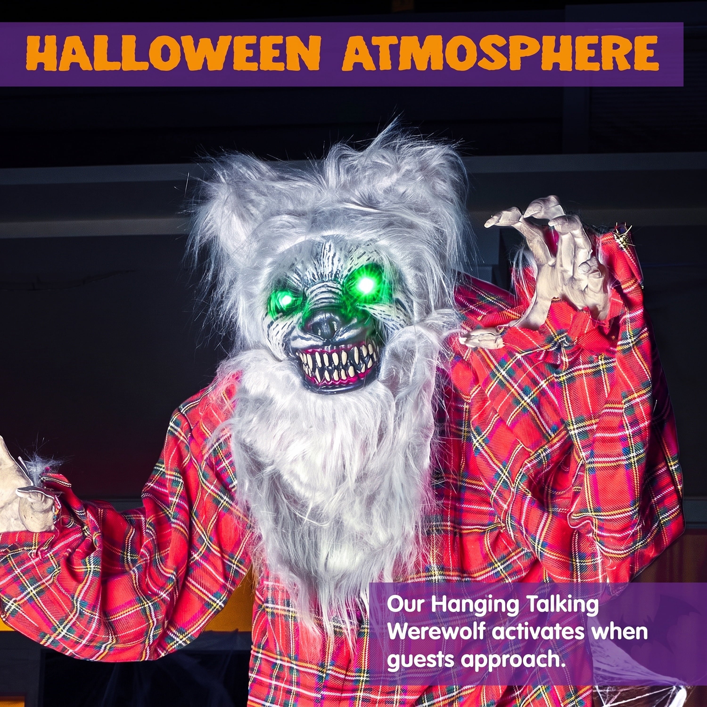 63" Standing Werewolf Large Halloween Decorations Outdoor, Scary Life Size Animatronics, Sound & Motion Activated with LED Eyes, Moving Arms and Creepy Sound, for Haunted House Decor Yard Patio
