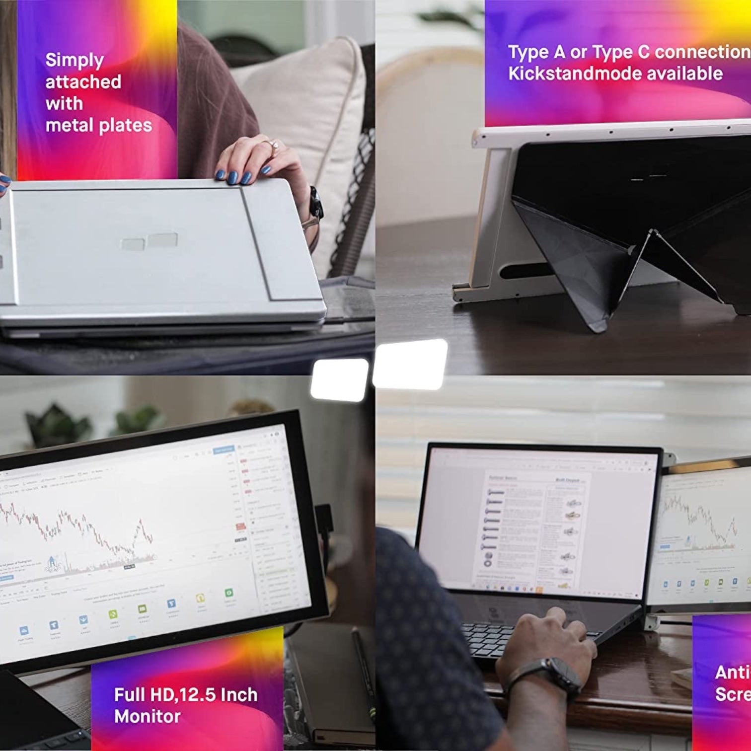 Lite Mobile Pixels Portable Monitor for Laptops 12.5" Full HD IPS Screen,Usb C Mobile Monitor Extender,Plug and Play,Any Laptops Compatible (White)