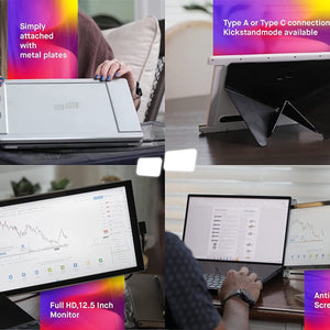 Lite Mobile Pixels Portable Monitor for Laptops 12.5" Full HD IPS Screen,Usb C Mobile Monitor Extender,Plug and Play,Any Laptops Compatible (White)