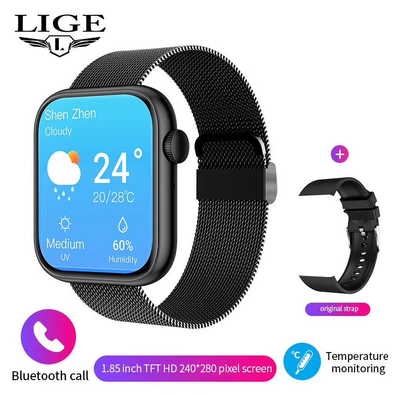 New Women Smart Watch 1.85 Full Touch Bluetooth Call Smart Wristwatch Body Temperature Watch Sports Bracelet Men Smartwatch