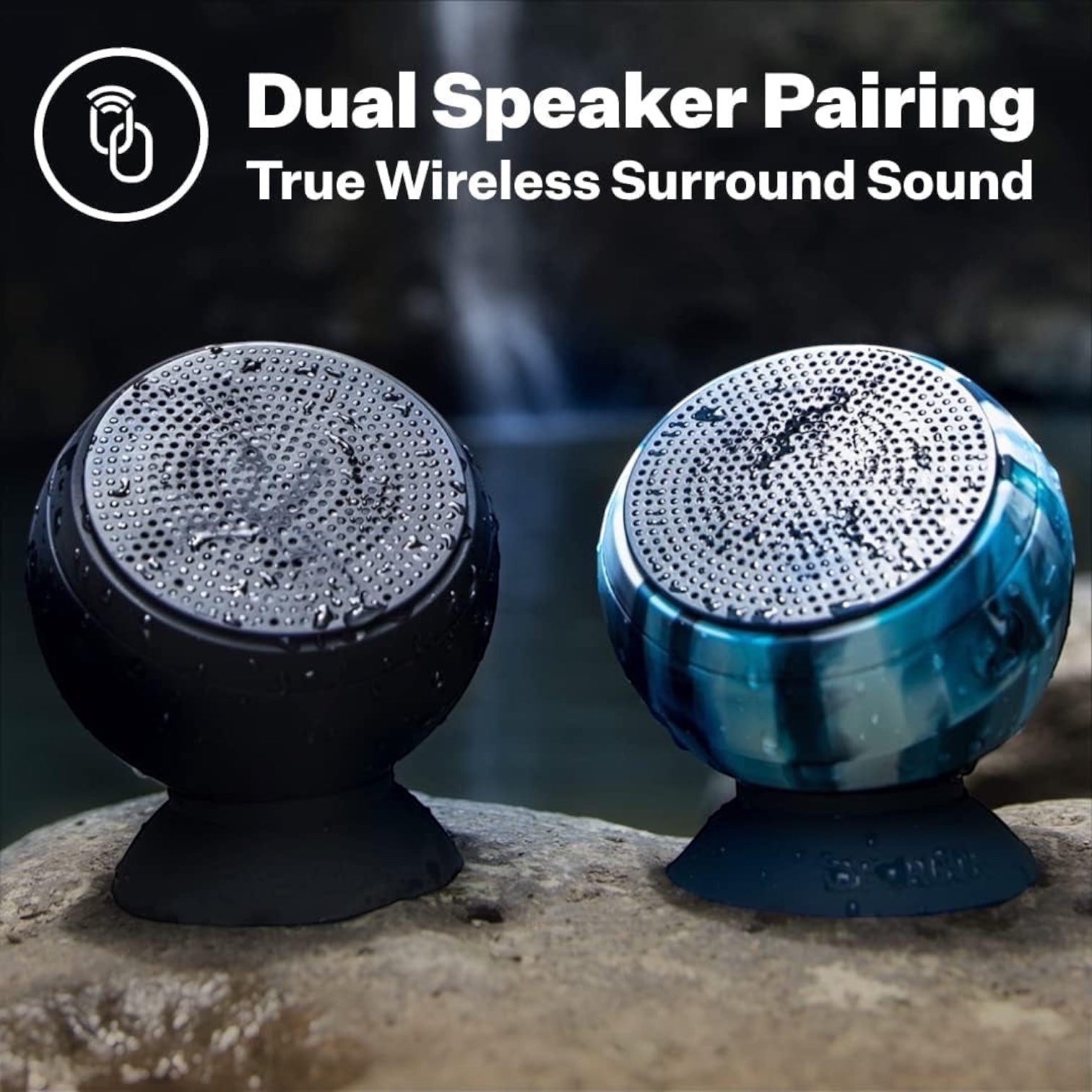 – Bluetooth Speaker-Waterproof, Durable W/Built-In Storage (2,000 Songs) - Dual Wireless Speaker Pairing – Portable Bluetooth Speaker - Barnacle Pro Outdoor Speaker - Manta Ray Black