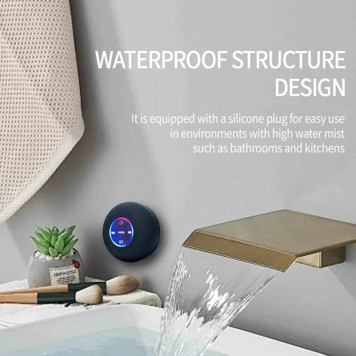Mini Bluetooth Speaker Shower Subwoofer Waterproof Handsfree Loudspeaker with Suction Cup Mic for Bathroom Pool Beach Car Phone